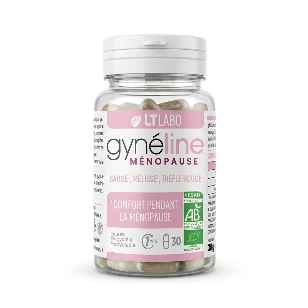 Gyneline Ménopause bio en gélules - Complément alimentaire naturel à base de sauge et trèfle rouge