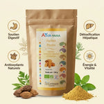 Haritaki Bio poudre Ayurvana avec bienfaits digestifs, détoxification hépatique et antioxydants naturels