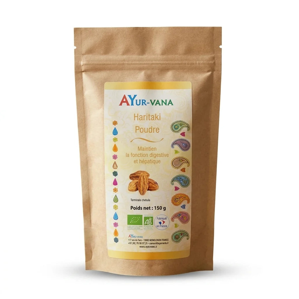Haritaki Bio en poudre Ayurvana - Sachet kraft 150g certifié biologique