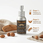 Huile à barbe bio Florame avec guide d'application en 3 étapes, peigne bois et ingrédients naturels