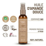 Huile d'amande douce Najel bio certifiée, flacon verre ambré avec certifications écologiques