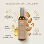 Huile d'amande douce bio Najel - flacon avec amandes, vitamines A et E, certifications