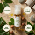 Huile de Calophylle Bio Ayurvana 100% pure en flacon avec ingrédients naturels et certifications