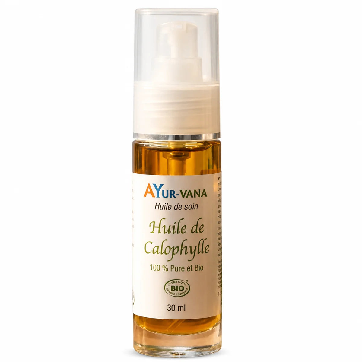 Huile de Calophylle Bio Ayurvana 30ml en flacon verre ambré avec pompe