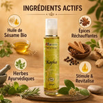 Huile de massage Kapha bio Ayurvana avec ingrédients naturels et épices réchauffantes