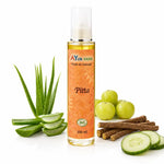 Huile de massage Pitta bio Ayurvana 100ml en flacon verre sur fond blanc

