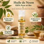 Bouteille Huile de Neem bio Ayurvana pure 100% avec feuilles de neem et ingrédients naturels
