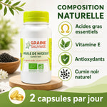 Huile de Nigelle bio 120 capsules Graine Sauvage avec composition naturelle et acides gras essentiels