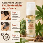 Huile de Ricin bio Ayur-Vana avec guide d'application 3 étapes et ingrédients naturels