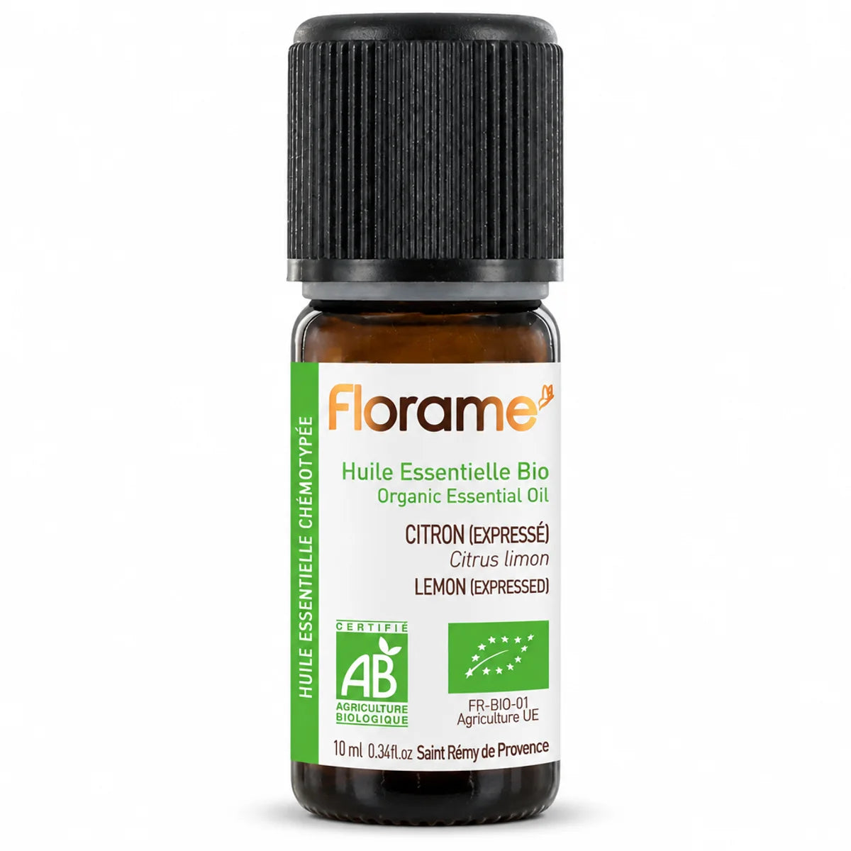 Huile essentielle citron zeste bio Florame en flacon verre foncé