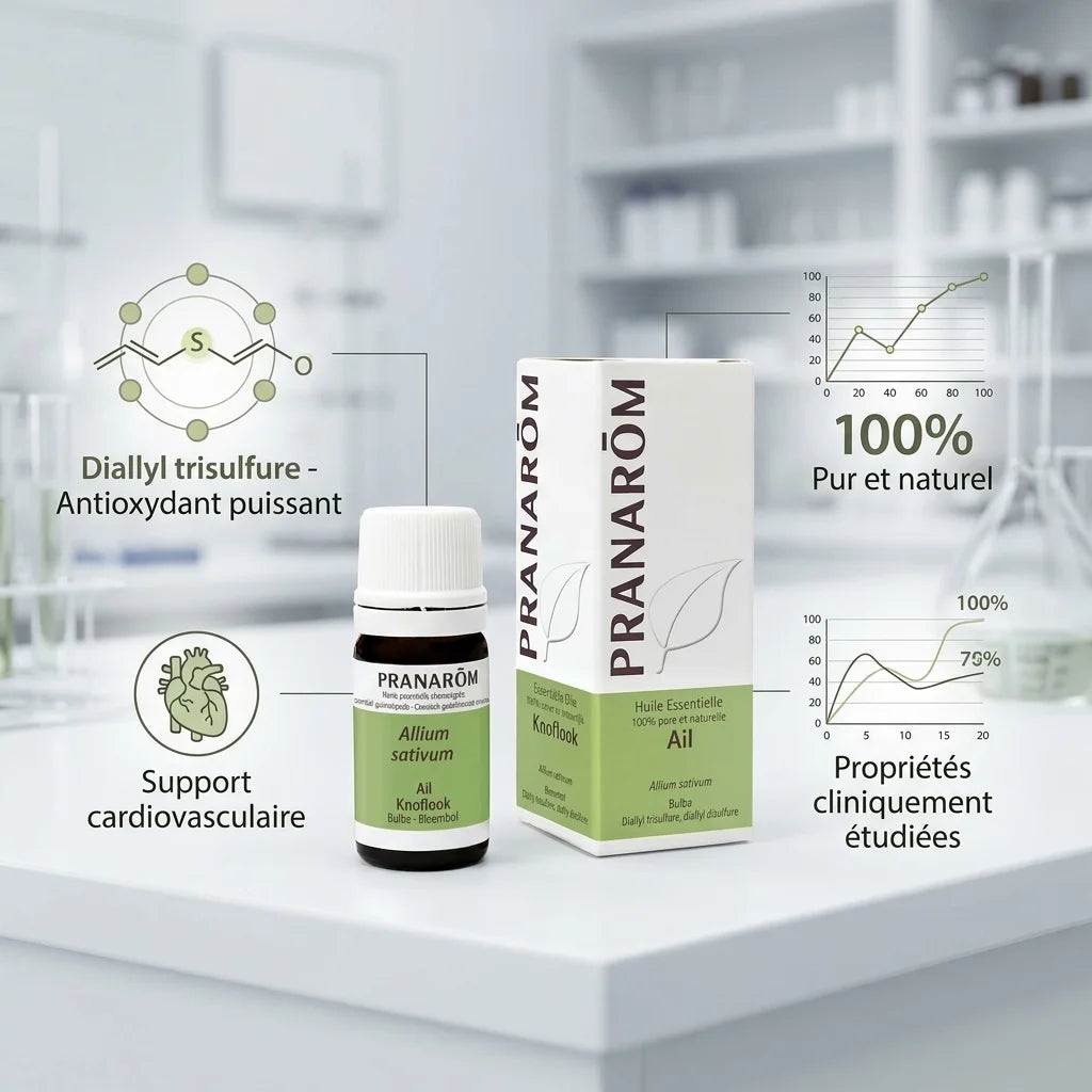 Huile essentielle d'Ail Pranarom pur et naturel avec propriétés cardiovasculaires antioxydantes