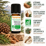 Huile essentielle de cèdre Atlas bio Florame avec infographie ingrédients et certification AB