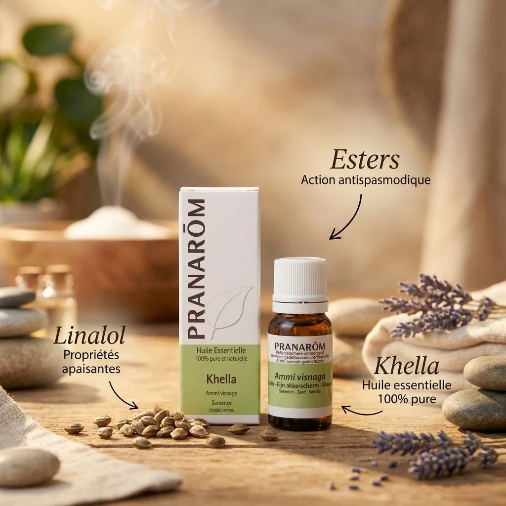 Huile Essentielle Khella Pranarom avec propriétés apaisantes et antispasmodiques
