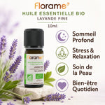 Huile essentielle lavande fine bio 10ml Florame avec bénéfices sommeil relaxation bien-être