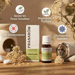 Huile essentielle millefeuille Pranarom avec bénéfices peau : apaisante, anti-inflammatoire, régénérante