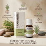 Huile Essentielle Vétiver Pranarom pur et naturel avec composition et ingrédients actifs