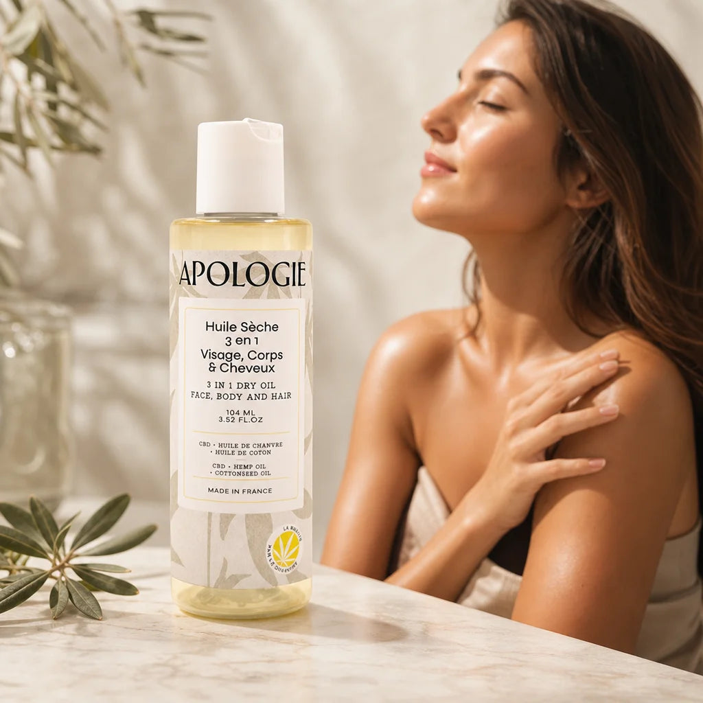 Huile sèche 3 en 1 Apologie spray 104 ml sur peau brillante et cheveux soyeux