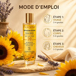 Huile sèche bio Florame Infusion Divine avec mode d'emploi visage corps cheveux
