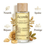 Huile SOS bio Acorelle avec ses 4 bénéfices : nourrit, apaise, répare, protège