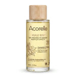 Huile SOS bio Acorelle en flacon avec bouchon bois sur fond blanc