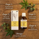 Huile ricin bio Pranarom - guide application cheveux avec étapes massage cuir chevelu