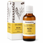 Bouteille huile végétale bio ricin Pranarom avec boîte, fond blanc, produit e-commerce