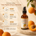 Huile végétale noyau d'abricot Florame bio - Guide application 2-3 gouttes matin soir visage
