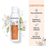 Hydrolat bio de neroli Pranarom en flacon blanc avec ingrédients botaniques et composition