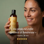 Hydrolat citron aloe vera Najel bio avec témoignage client satisfait, bouteille verre jaune doré