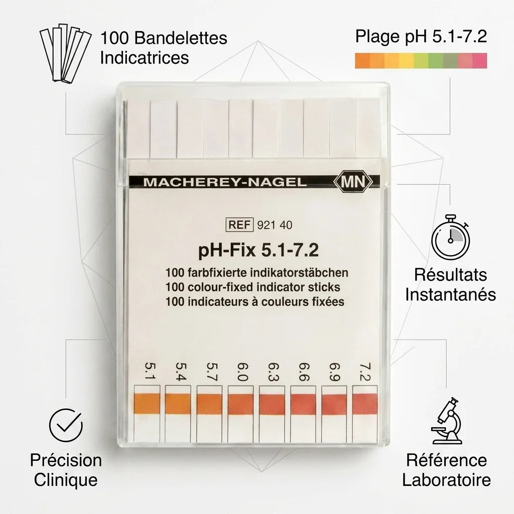 Boîte indicateurs pH Macherey-Nagel 5.1-7.2, 100 bandelettes avec échelle colorée et caractéristiques