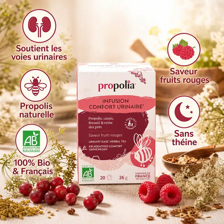 Infusion Confort Urinaire Bio Propolia avec propolis naturelle, fruits rouges et herbes 100% français