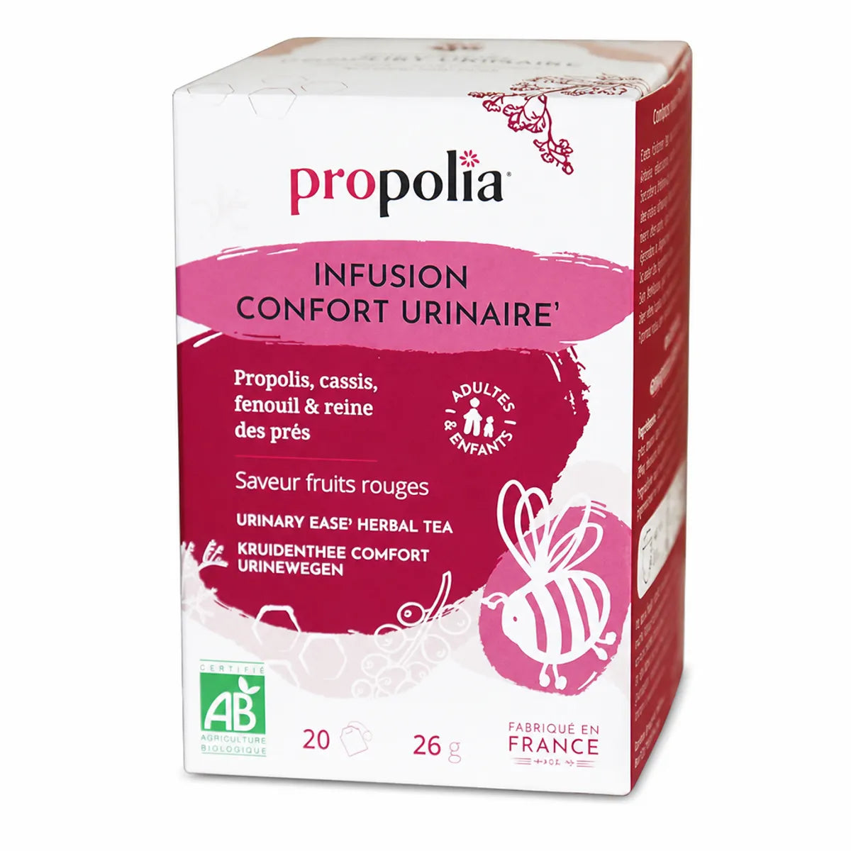 Infusion Confort urinaire Bio Propolia, boîte de tisane sur fond blanc