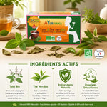 Infusion Tulsi & Thé vert bio Ayurvana avec ingrédients actifs détoxifiants