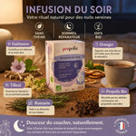 Infusion Bio Propolis Propolia du soir avec ingrédients naturels et tasse de thé fumante