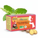 Boîte infusion Tulsi & Gingembre bio vegan Ayurvana sur fond blanc