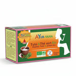 Boîte infusion Tulsi et Thé vert bio vegan Ayurvana sur fond blanc