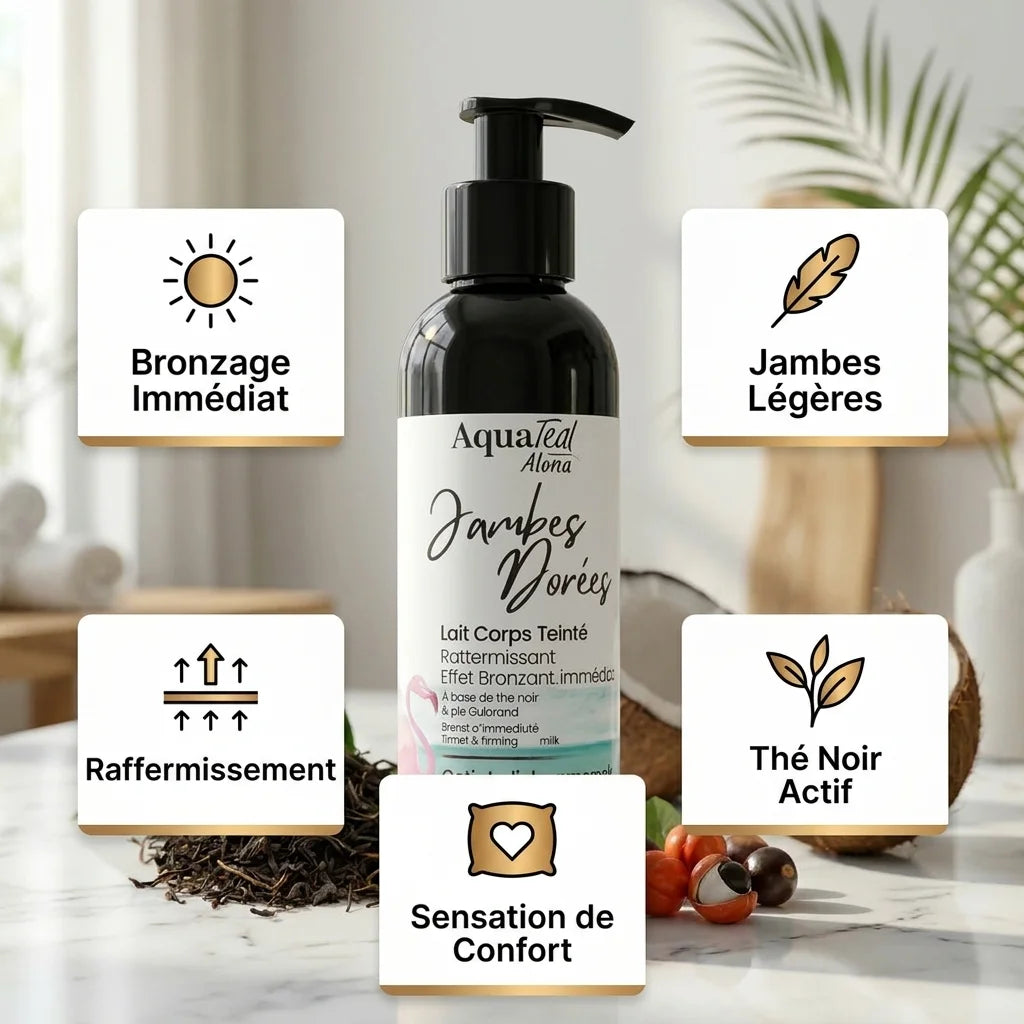 Jambes Dorées Aquatéal - Lait corporel bronzant avec bénéfices raffermissants et confortables