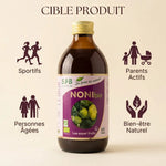 Jus de Noni Bio SFB 500ml - Bouteille produit cible sportifs, parents actifs et seniors