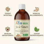 Jus de Tamarin bio Ayurvana 500ml avec bénéfices : transit intestinal, anti-ballonnements, antioxydants