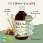 Bouteille Jus de Tamarin bio Ayurvana 500ml avec ingrédients naturels et fibres pour transit intestinal