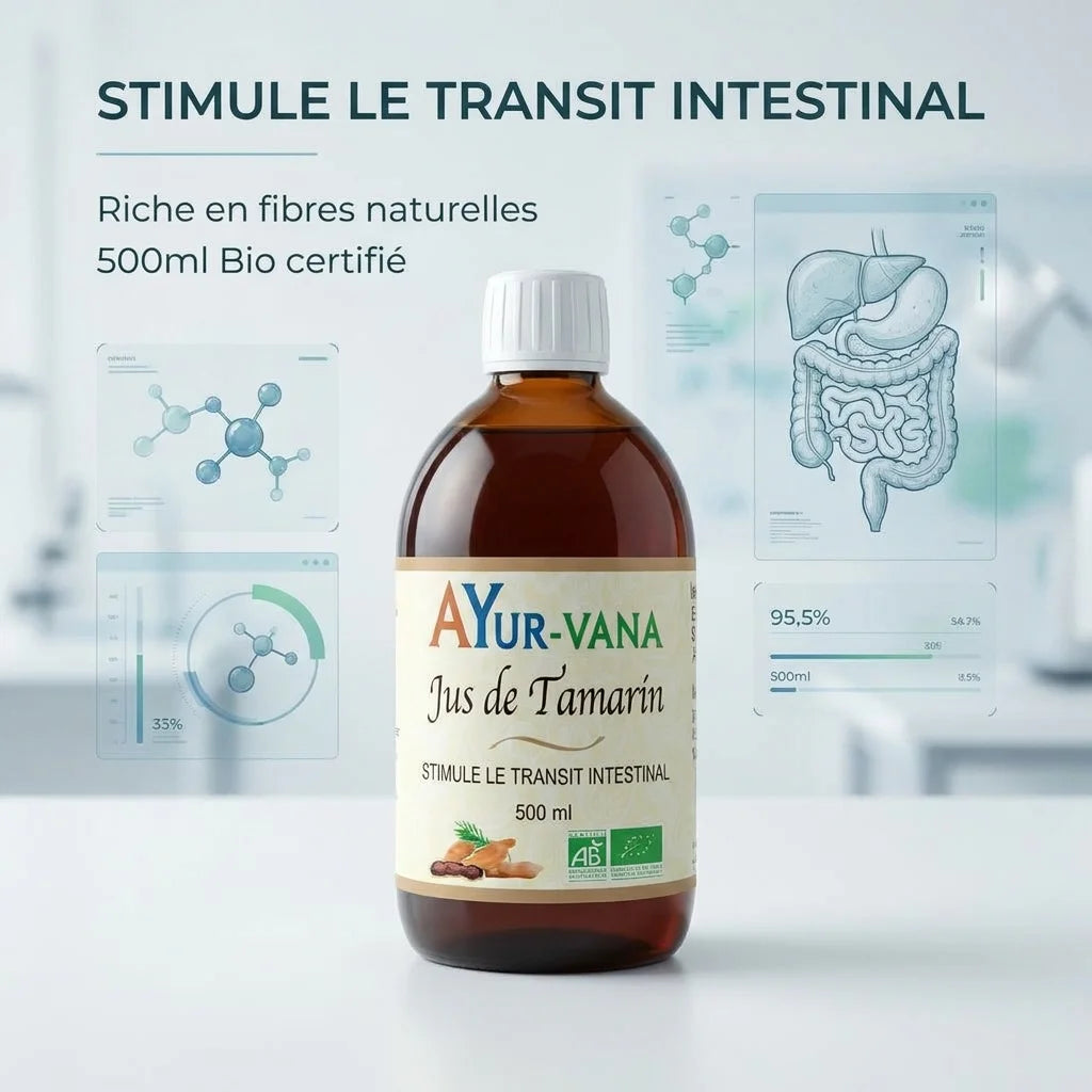 Bouteille Jus de Tamarin bio Ayurvana 500ml avec bénéfices digestifs et fibres naturelles