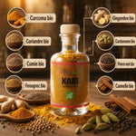 Curry Kari bio Ayurvana avec ingrédients naturels : curcuma, coriandre, cumin et épices