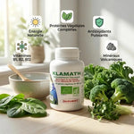 Klamath bio gélules Qualidiet avec légumes verts, bénéfices nutritionnels et minéraux volcaniques