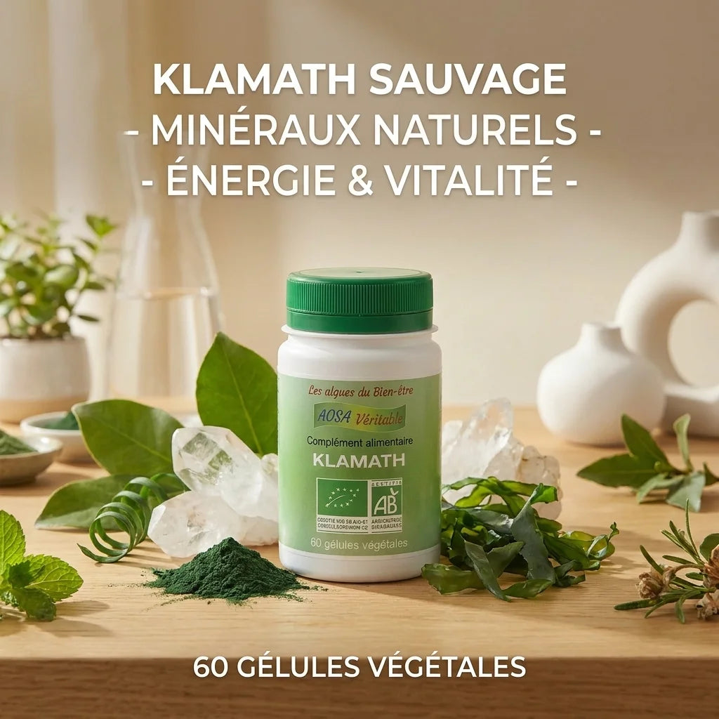 Gélules Klamath bio vegan avec ingrédients naturels, spiruline et minéraux - 60 capsules végétales