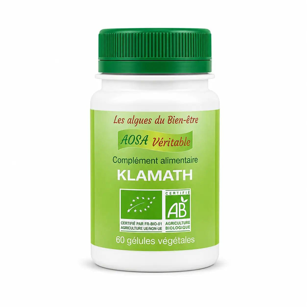 un flacon de Klamath bio et vegan en gélules