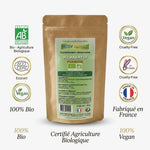 Poudre Klamath bio vegan certifiée, packaging kraft avec labels AB, Ecocert et fabriqué en France