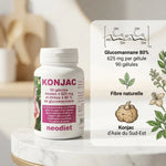 Gélules Konjac Neodiet avec infographie ingrédients et glucomannane 625mg