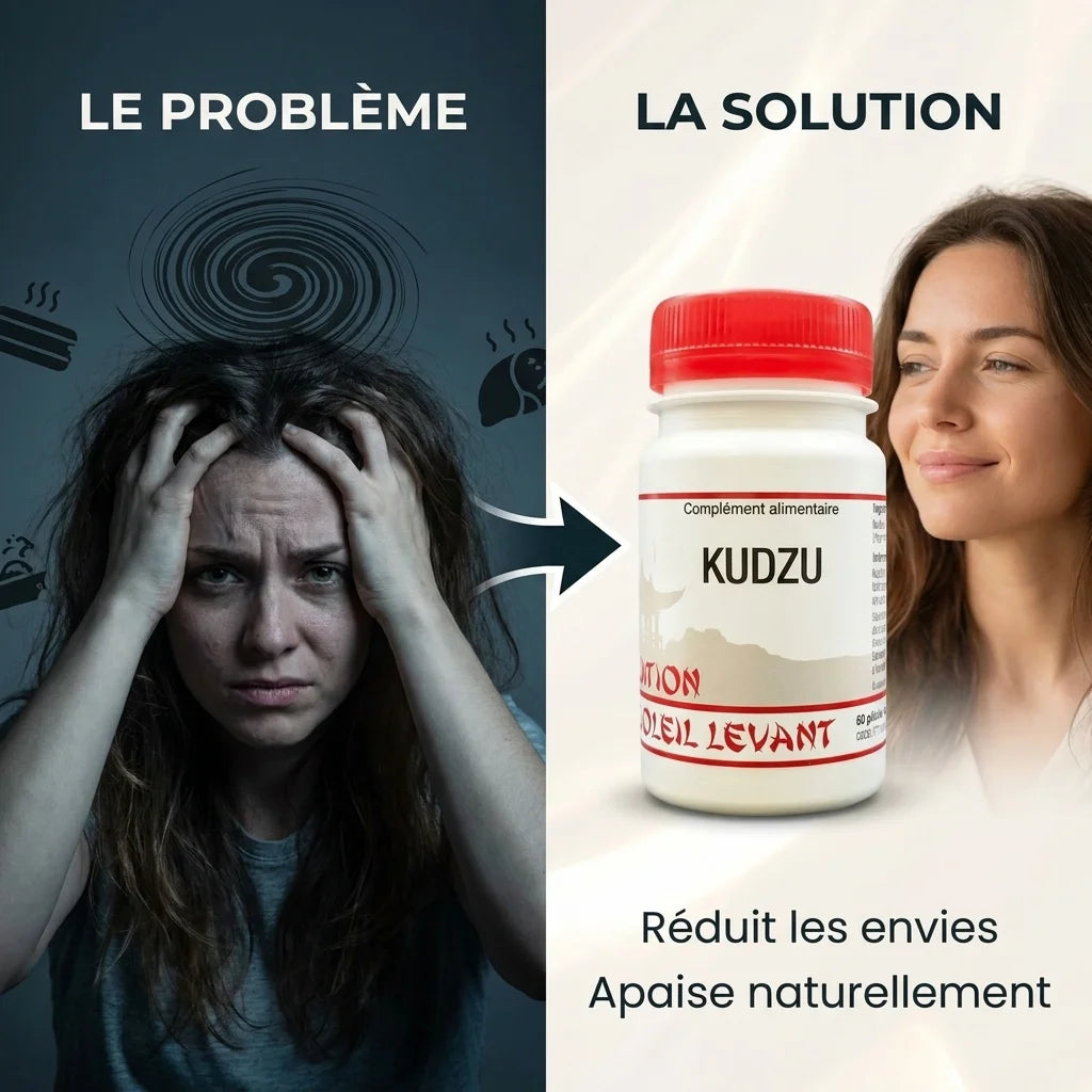 Kudzu vegan en gélules : comparaison problème-solution avec flacon et bénéfices naturels