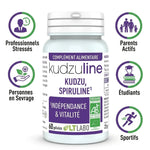 Kudzuline Bio gélules LT LABO avec flacon violet, label kudzu spiruline et icônes personas wellness