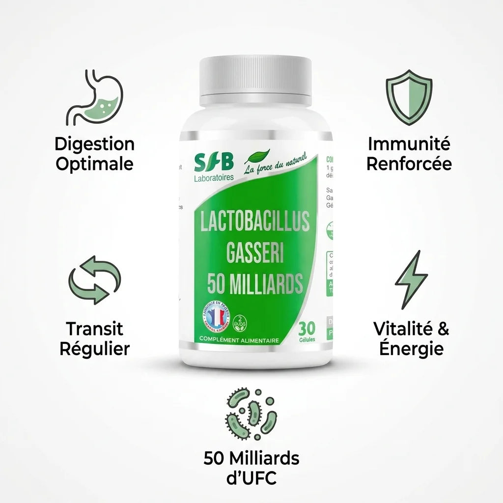 L-Gasseri 50 milliards SFB probiotiques en gélules avec bénéfices digestion et immunité